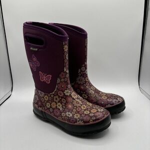 BOGS Classic Daisy Love Me High Purple Flower Pull On Boots Girl's Size 5